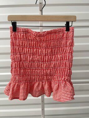Good Luck Gem Red Gingham Print Smocked Tube Top Size Large
